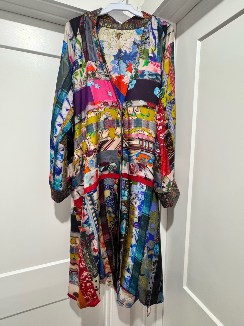 Johnny Was Colorful Patchwork Floral Long Kimono